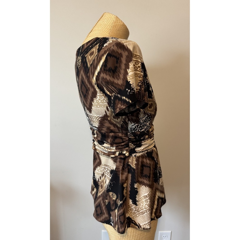 Vintage Y2K R&M Richards Top Women's 10 Printed Belted Flowy‎ Babydoll Brown - Picture 6 of 8